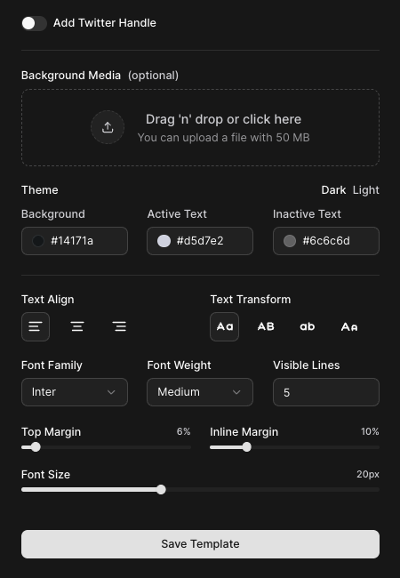 template in dark mode in dark mode