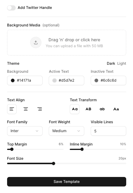 template in dark mode in light mode